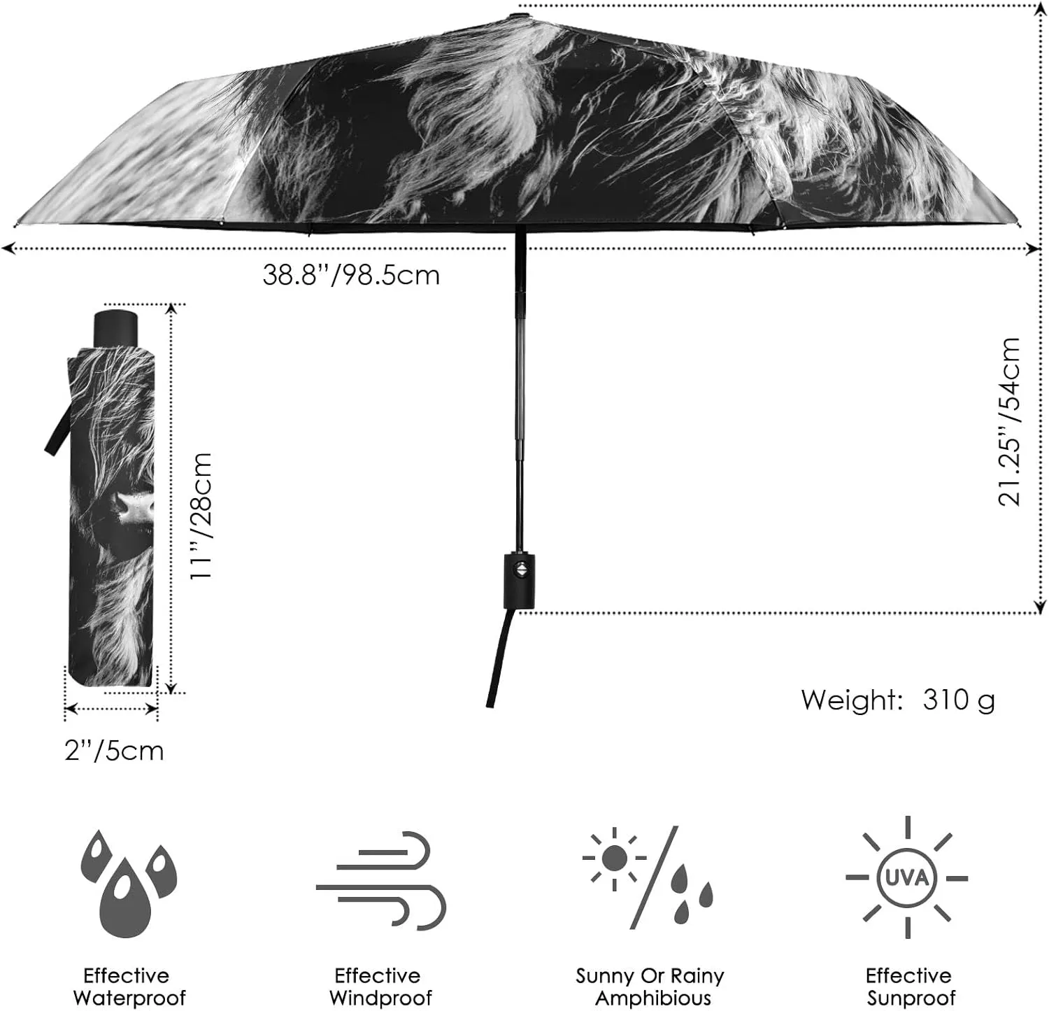 Automatic Lightweight Folding Umbrella, Auto Open/Close Portable Sun Travel Parasol, Compact Anti-UV Strong Rain Umbrella