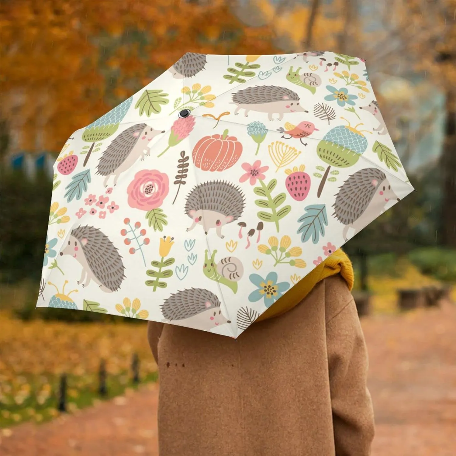 Automatic Lightweight Folding Umbrella, Auto Open/Close Portable Sun Travel Parasol, Compact Anti-UV Strong Rain Umbrella