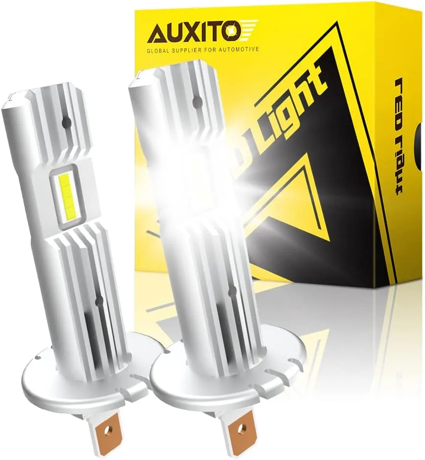 AUXITO 2025 Upgraded H1 LED Light Bulb, 1:1 Mini Size, No Adapter Required Easy install, 6500K White, H1ll Fanless LED Kit Fog lights, Canbus Ready, Plug and Play, Pack of 2