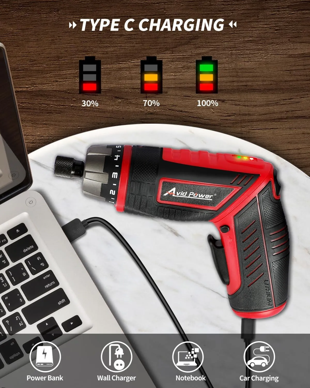 AVID POWER Electric Screwdriver Set Rechargeable 4V Cordless Screwdriver Kit with 44pcs Accessories, 5.65Nm Screw Gun, 5 1 Torque Setting, 2 Position Handle with LED Light