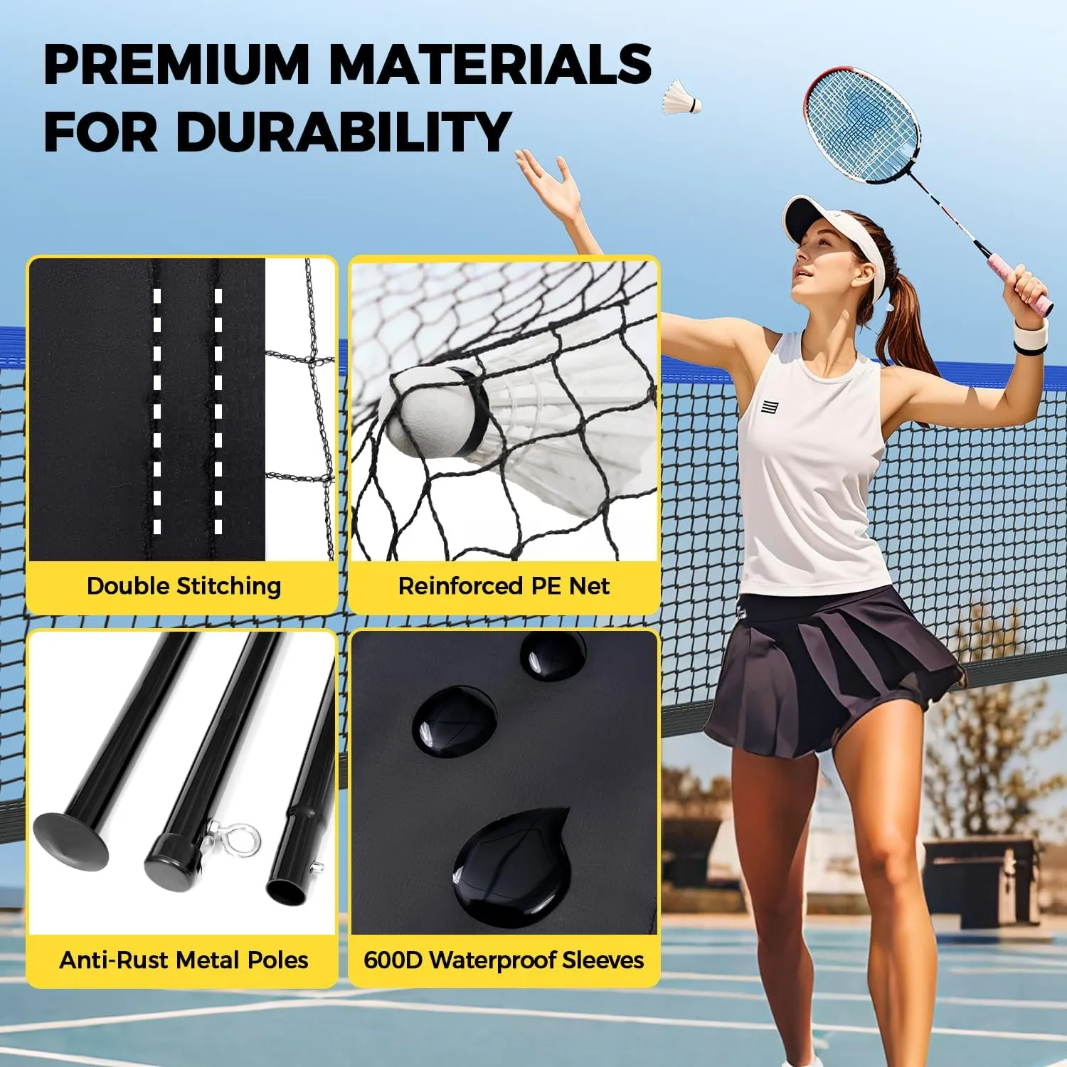 BAGAIL Outdoor Badminton Net Set with Anti-Sag Winch System - Official Size 20ft x 5ft, 4 Rackets, 3 Shuttlecocks, Durable PE Net & Carry Bag for Backyard, Beach, Family Games