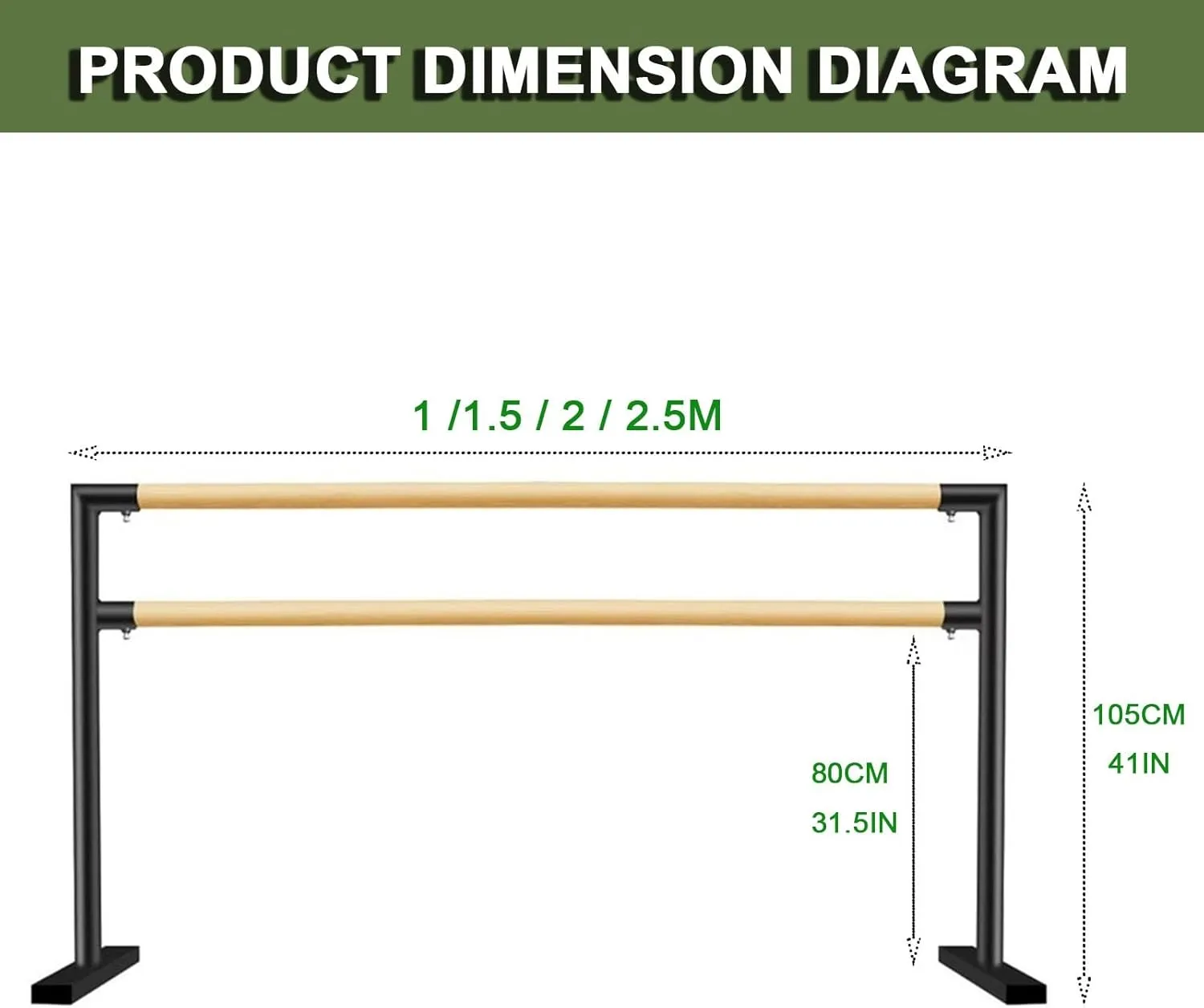 Ballet Barre Double Layered Home Ballet Pole, with A Solid Wood Handle and Anti Slip Base, The Dance Bar is Equipped with A Fitness Training Bar (Black 1M/3.3FT)