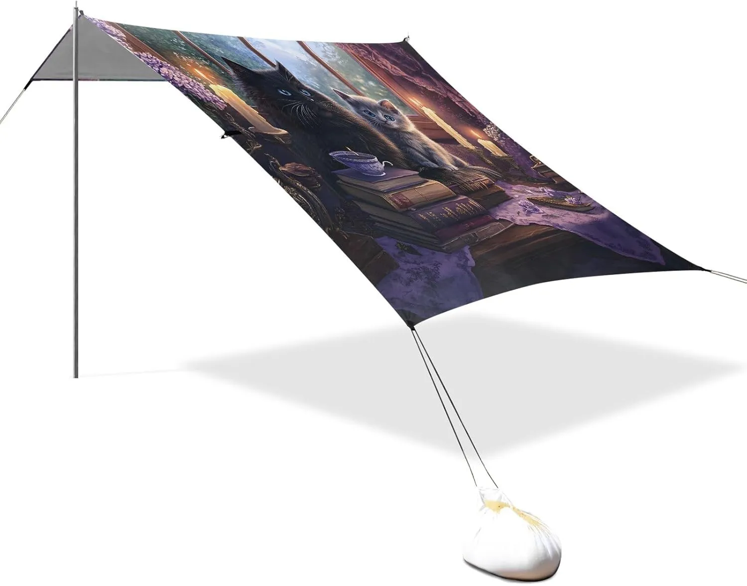 Beach Canopy Tent Patio Sun Shade Outdoor 9.2 × 10.5 FT Mystical Black Cats Books Candlelight Camping Sun Shelter Custom Print Shelters with Sand Bags Poles