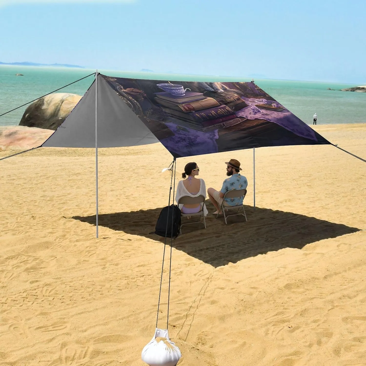 Beach Canopy Tent Patio Sun Shade Outdoor 9.2 × 10.5 FT Mystical Black Cats Books Candlelight Camping Sun Shelter Custom Print Shelters with Sand Bags Poles