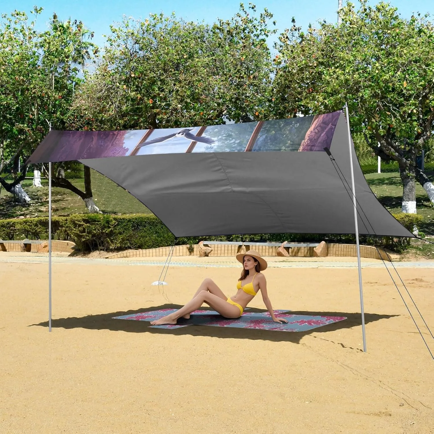 Beach Canopy Tent Patio Sun Shade Outdoor 9.2 × 10.5 FT Mystical Black Cats Books Candlelight Camping Sun Shelter Custom Print Shelters with Sand Bags Poles