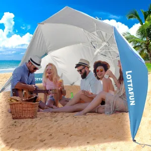 Beach Shelter Umbrella Premiere UPF 50  Umbrella Shelter for Sun and Rain Protection for Adult (10-Foot, Blue Stripe Wave)