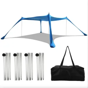 Beach Umbrella Tent UPF50  Protection Sun Shelter, Outdoor Pop Up Beach Canopy, Camping, Fishing, Picnics (Sky Blue, 7x7 Ft 4 Pole), Includes Sand Shovel, Ground Pegs & Stability Poles & a Carry Bag