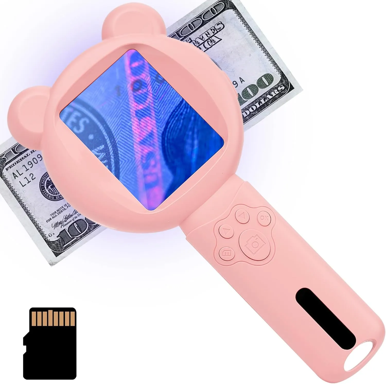 Bear Kid Microscope, 2.8'' Screen Mini Microscope for Kids, Portable Pocket Scope, Educational Science Kit,Christmas Birthday Gifts for Age 3-8 Girls&Boys (Pink)