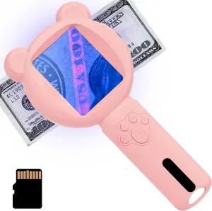 Bear Kid Microscope, 2.8'' Screen Mini Microscope for Kids, Portable Pocket Scope, Educational Science Kit,Christmas Birthday Gifts for Age 3-8 Girls&Boys (Pink)