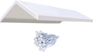 BenefitUSA Canopy ONLY 10'x20' Carport Replacement Canopy Outdoor Tent Garage Top Tarp Shelter Cover w Ball Bungees (White)