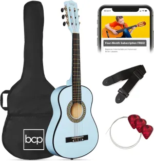 Best Choice Products 30in Kids Acoustic Guitar, All-in-One Beginner Starter Kit w/Strap, Case, Extra Strings, Rosette Inlay - Light Blue