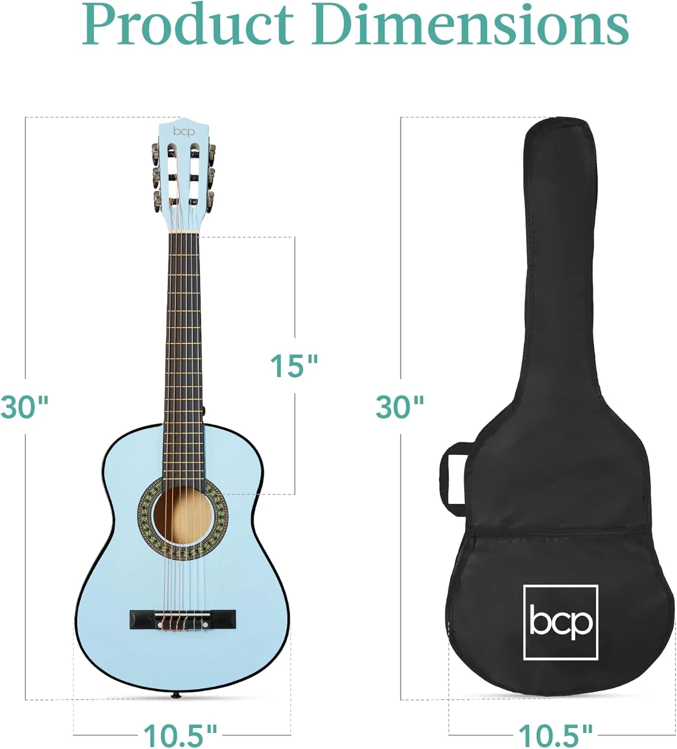 Best Choice Products 30in Kids Acoustic Guitar, All-in-One Beginner Starter Kit w/Strap, Case, Extra Strings, Rosette Inlay - Light Blue
