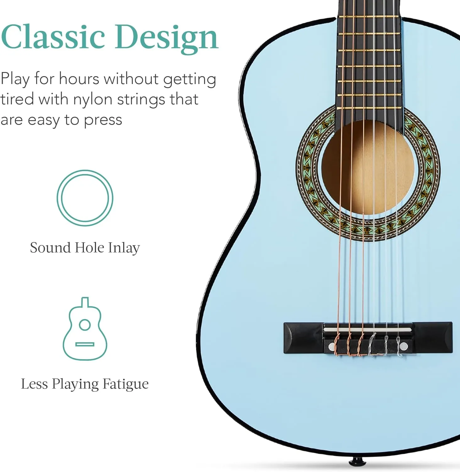 Best Choice Products 30in Kids Acoustic Guitar, All-in-One Beginner Starter Kit w/Strap, Case, Extra Strings, Rosette Inlay - Light Blue