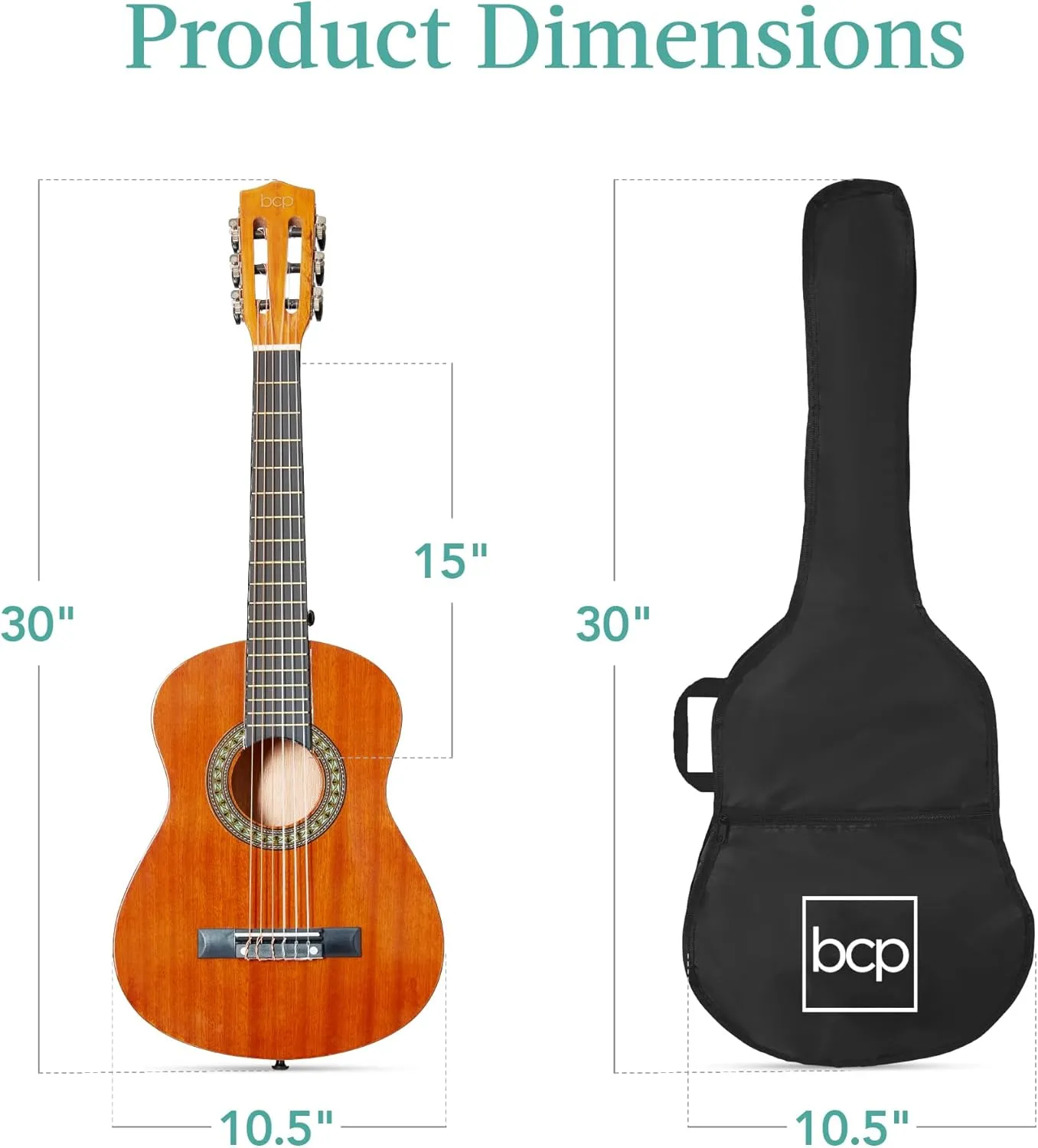 Best Choice Products 30in Kids Acoustic Guitar, All-in-One Beginner Starter Kit w/Strap, Case, Extra Strings, Rosette Inlay - Natural Mahogany