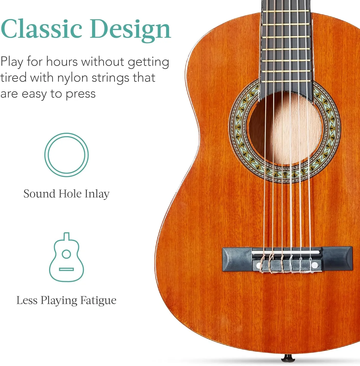 Best Choice Products 30in Kids Acoustic Guitar, All-in-One Beginner Starter Kit w/Strap, Case, Extra Strings, Rosette Inlay - Natural Mahogany