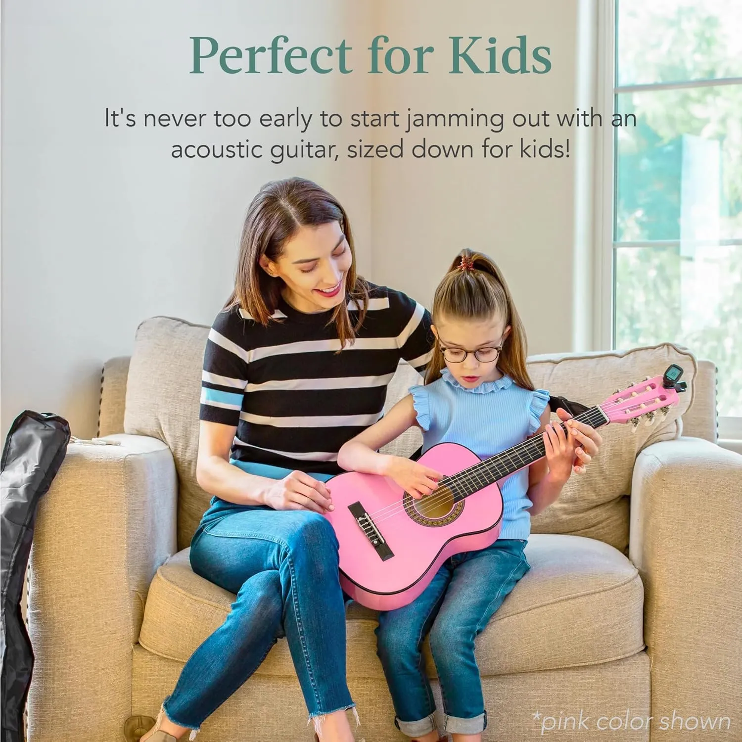 Best Choice Products 30in Kids Acoustic Guitar, All-in-One Beginner Starter Kit w/Strap, Case, Extra Strings, Rosette Inlay - Natural Mahogany