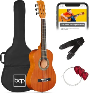 Best Choice Products 30in Kids Acoustic Guitar, All-in-One Beginner Starter Kit w/Strap, Case, Extra Strings, Rosette Inlay - Natural Mahogany