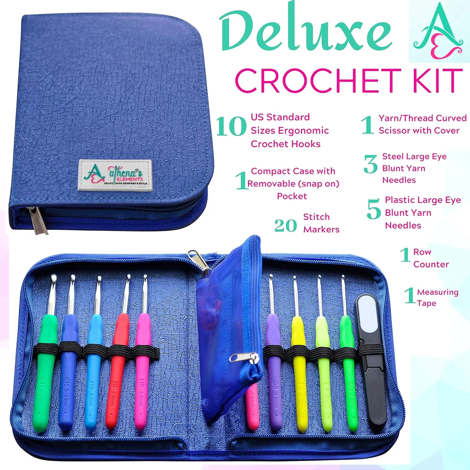 Best Crochet Hook Set with Ergonomic Cushioned Handles for Extreme Comfort. Perfect Crochet Hooks for Arthritic Hands, Smooth Knitting Needles for Superior Results & Knitting Accessories