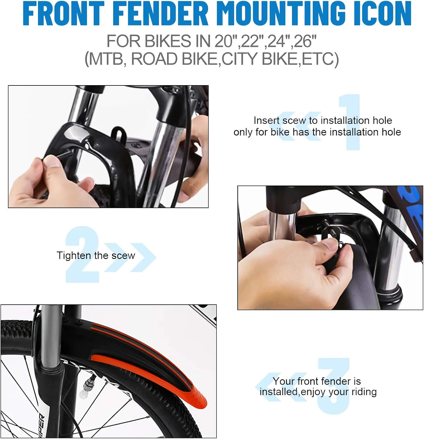 Bike Mudguard Set with 8M DIY Reflective Tape, 2 Parts-Universal Full Cover Thicken Widen Bicycle Fender Set, Front/Rear Mud Guards Fit for 20"/22"/24"/26" MTB Mountain Road Bike Riding Cycling