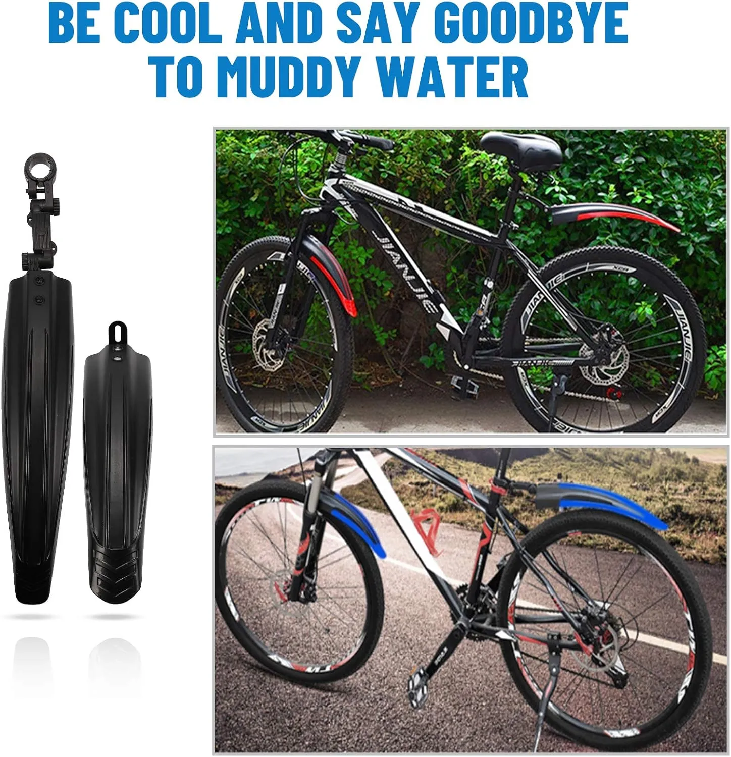 Bike Mudguard Set with 8M DIY Reflective Tape, 2 Parts-Universal Full Cover Thicken Widen Bicycle Fender Set, Front/Rear Mud Guards Fit for 20"/22"/24"/26" MTB Mountain Road Bike Riding Cycling