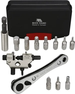 BIKEHAND Bike Bicycle Repair Ratchet Allen Key Hex Torx Wrench Bit Key 2mm 2.5mm 3mm 4mm 5mm 6mm 8mm Multi Socket Set Metric Chain Breaker Hand FoldingTool Part Kit
