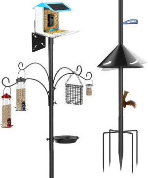 Bird Feeder Pole with Squirrel Proof Baffle-92 Inch Heavy Duty House Poles with Bath & 4 Hooks, Bird Feeding Station (NO House & Feeders)