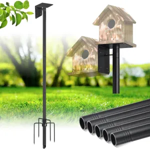 Bird House Pole - Adjustable 75'' Birdfeeder Pole Tall for Outdoor,5-Prong Windproof Stake,with Mounting Bracket - Heavy Duty 1'' Birdhouse Post for Bluebird House,Bird Buddy,Weather Station