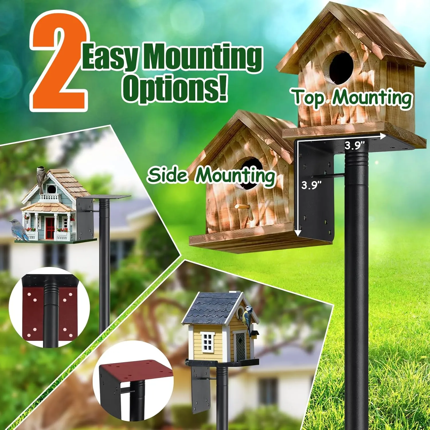 Bird House Pole - Adjustable 75'' Birdfeeder Pole Tall for Outdoor,5-Prong Windproof Stake,with Mounting Bracket - Heavy Duty 1'' Birdhouse Post for Bluebird House,Bird Buddy,Weather Station