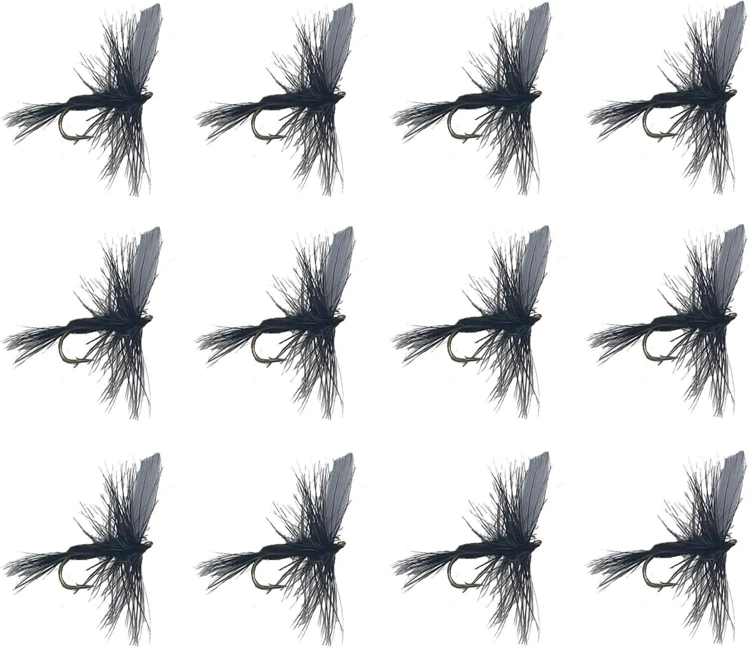 Black Gnat Dry Flies, One Dozen Nymph Flies for Trout, Bass, Salmon and More Freshwater Fish, Sizes 10-20 Available