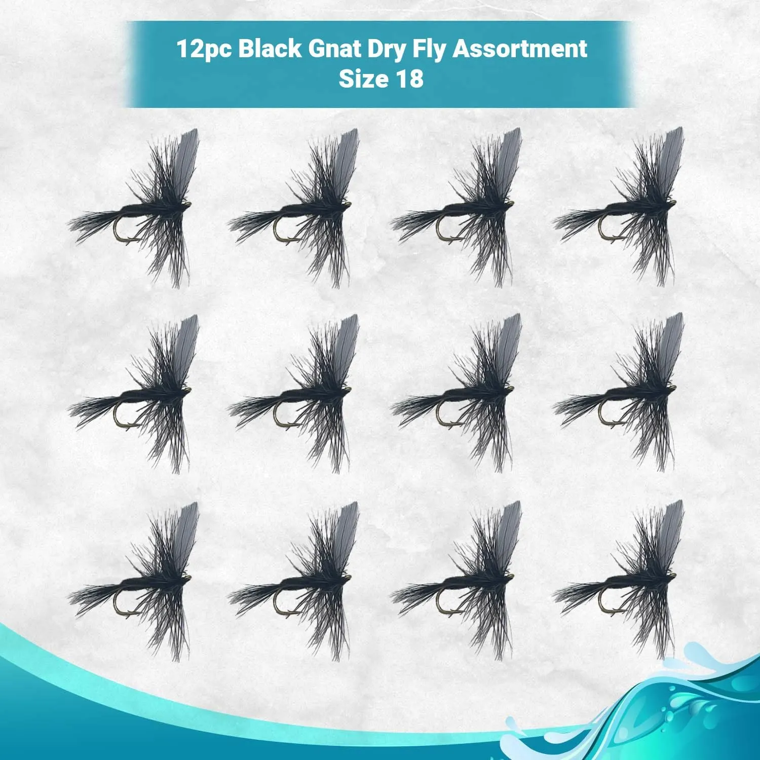 Black Gnat Dry Flies, One Dozen Nymph Flies for Trout, Bass, Salmon and More Freshwater Fish, Sizes 10-20 Available