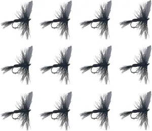Black Gnat Dry Flies, One Dozen Nymph Flies for Trout, Bass, Salmon and More Freshwater Fish, Sizes 10-20 Available