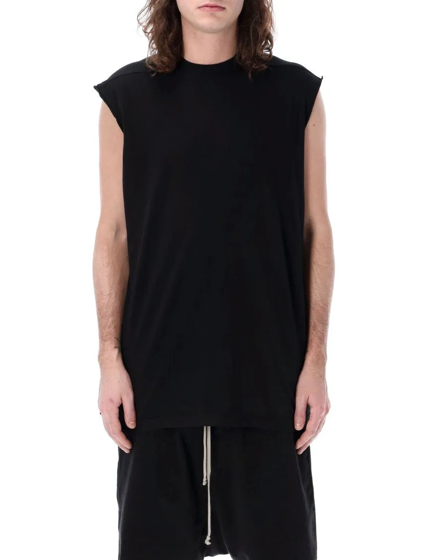 Black Sleeveless Tarp  Tee With Dropped Armholes