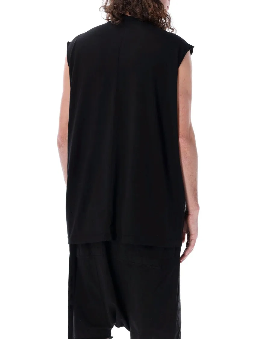 Black Sleeveless Tarp  Tee With Dropped Armholes