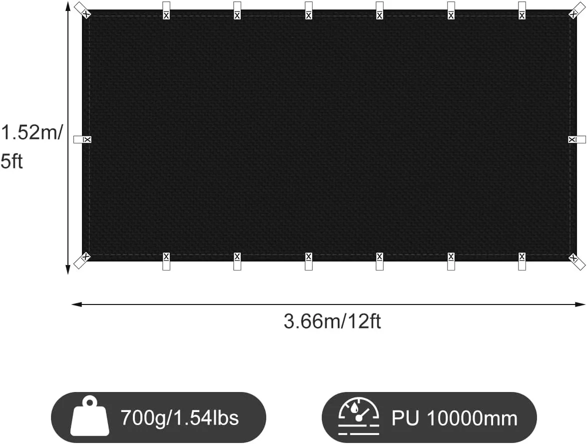 Black Waterproof Tarp Cover for Outdoor: Multi-Purpose Oxford Tarpaulin with Reinforced Webbing Loops for Garden Shed Patio Camping Pool Roof Tent - Durable and Tear Resistant (5ft x 12ft)