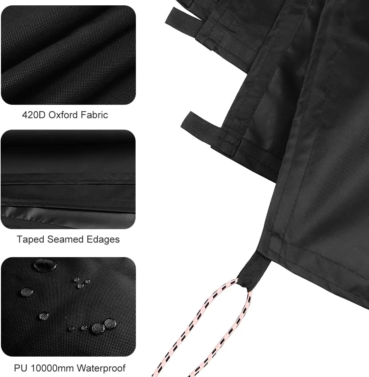 Black Waterproof Tarp Cover for Outdoor: Multi-Purpose Oxford Tarpaulin with Reinforced Webbing Loops for Garden Shed Patio Camping Pool Roof Tent - Durable and Tear Resistant (5ft x 12ft)