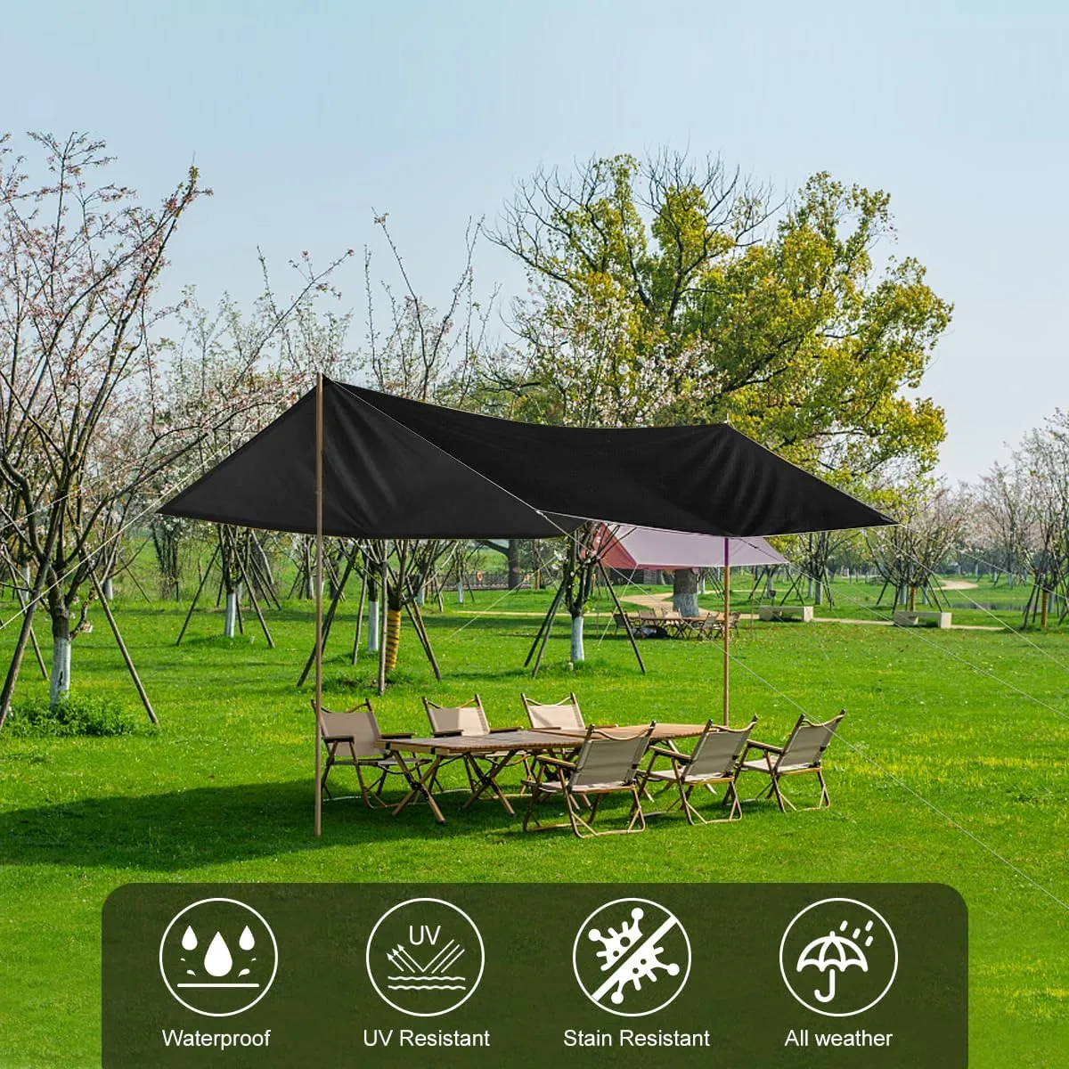 Black Waterproof Tarp Cover for Outdoor: Multi-Purpose Oxford Tarpaulin with Reinforced Webbing Loops for Garden Shed Patio Camping Pool Roof Tent - Durable and Tear Resistant (5ft x 12ft)