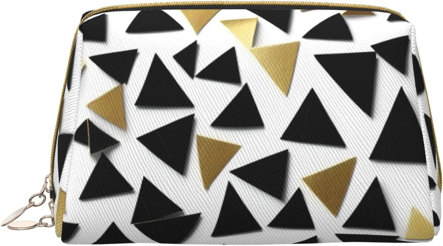 Black White Gold Triangles Toiletry Pouch, Travel-Friendly Makeup Organizer For Makeup Brushes, Lipsticks