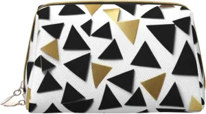 Black White Gold Triangles Toiletry Pouch, Travel-Friendly Makeup Organizer For Makeup Brushes, Lipsticks