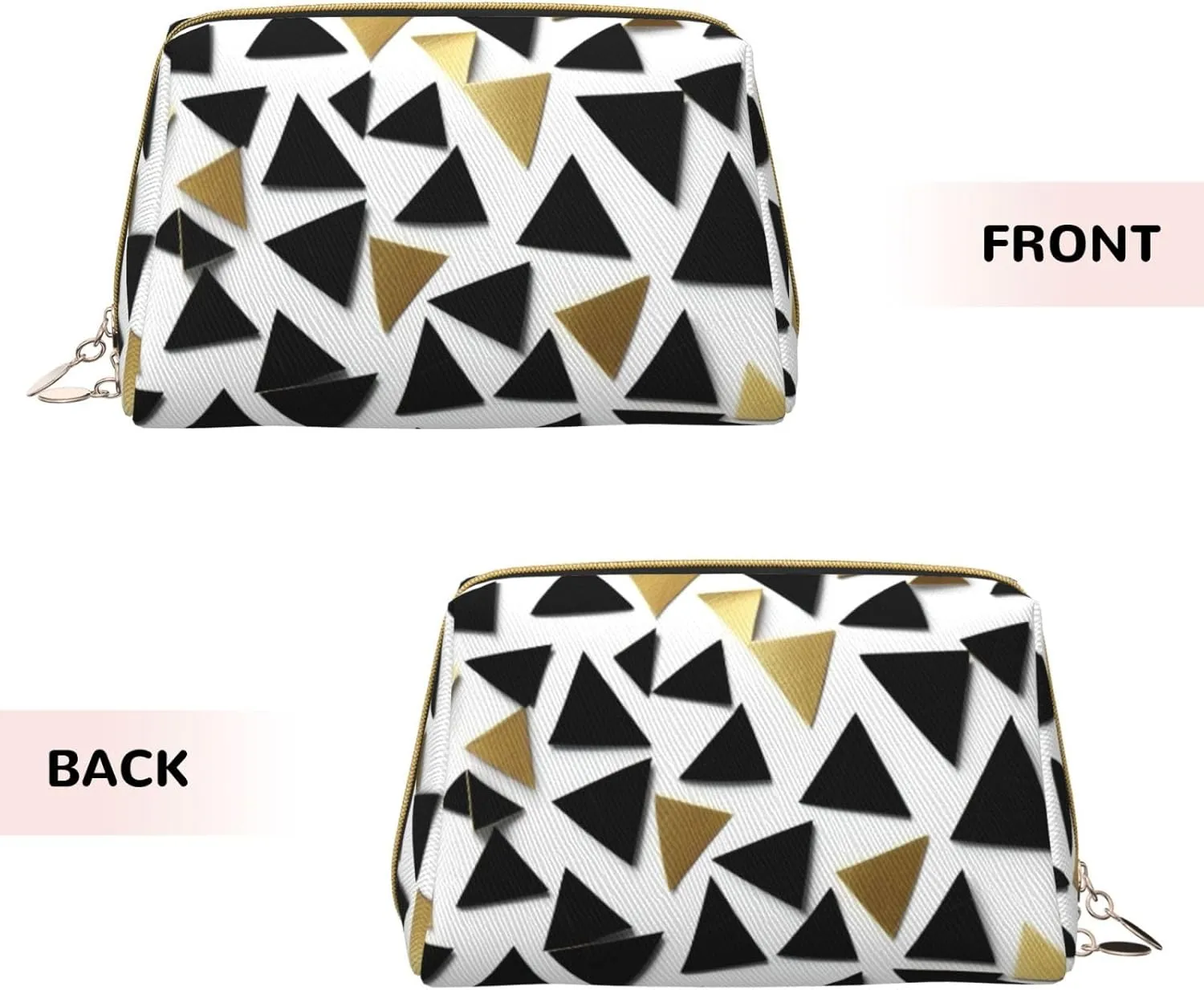 Black White Gold Triangles Toiletry Pouch, Travel-Friendly Makeup Organizer For Makeup Brushes, Lipsticks