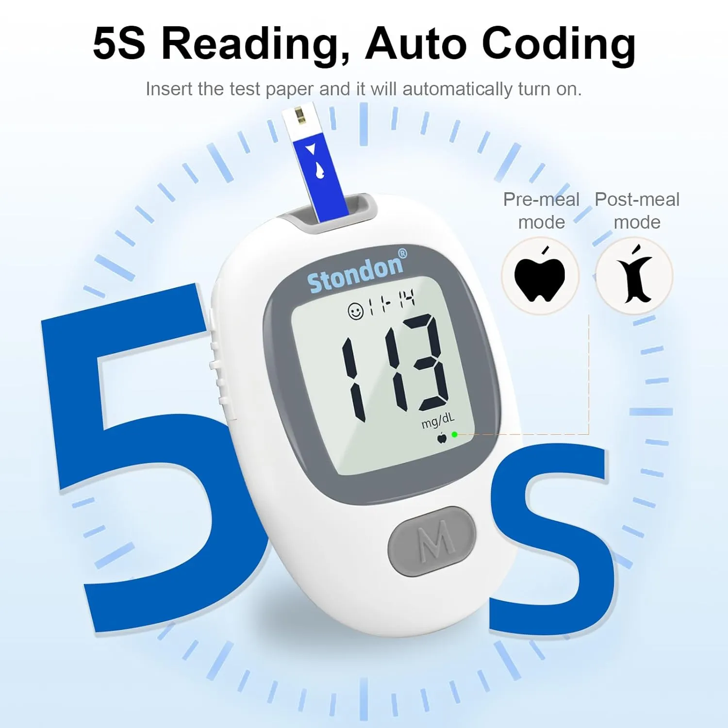 Blood Glucose Monitor Kit, Diabetes Testing Kit, Blood Glucose Meter, 100 Glucometer Strips, 100 Lancets, Test Strips Blood Sugar Meter Glucometer (Grey White)