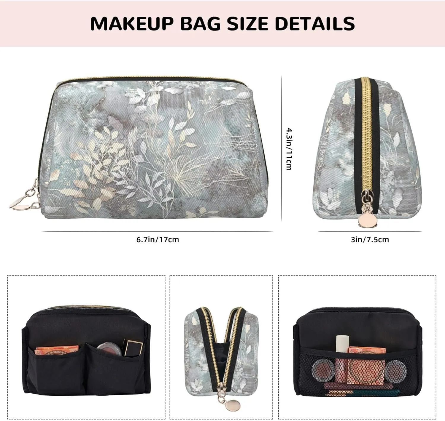 Blue Grace Flora Travel-Ready Toiletry Bag, Compact Makeup Organizer For Women
