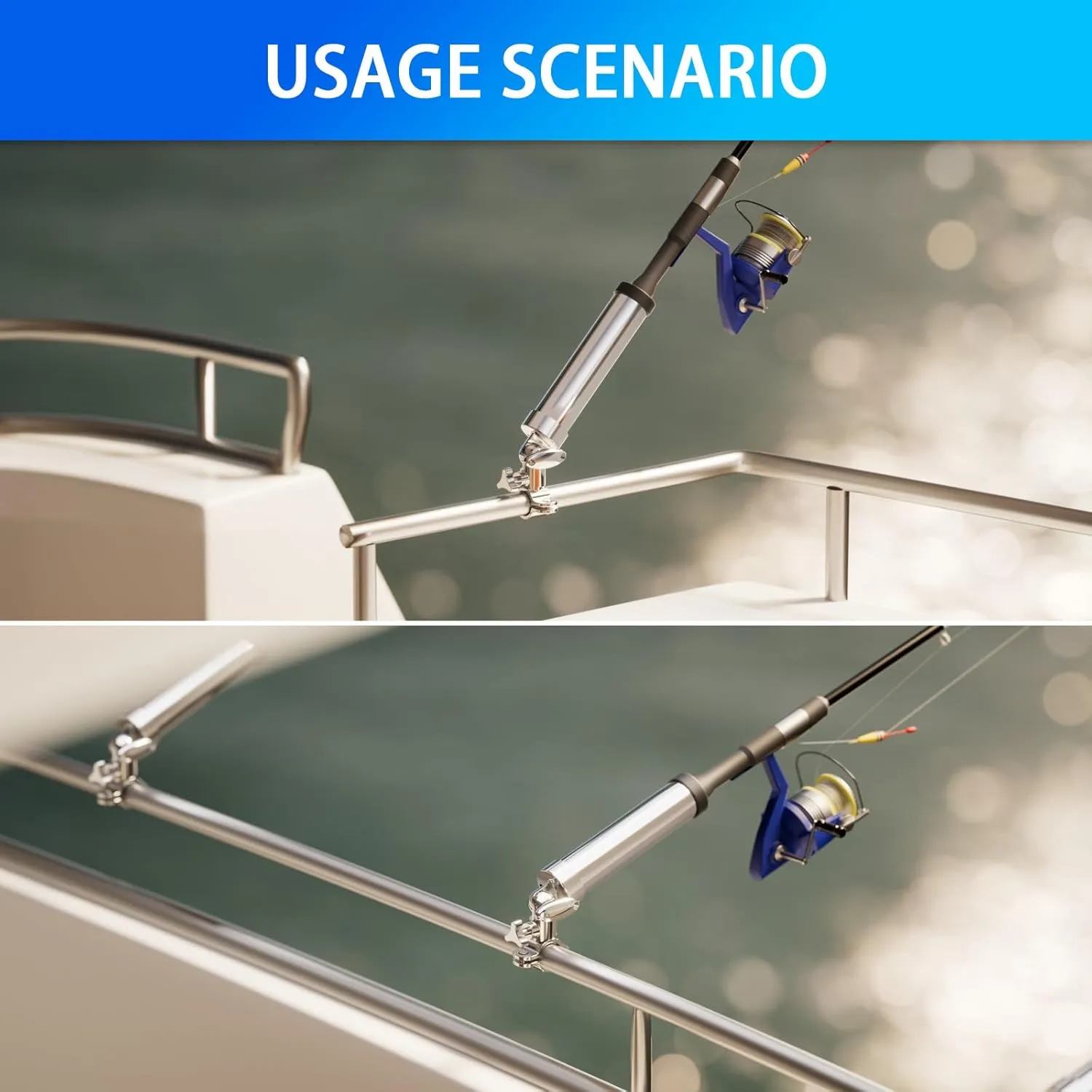 Boat Fishing Rod Holder, 360 Degree Marine Grade Stainless Steel 316 Adjustable Swivel Fishing Pole Holders, Deck Mount and Rail Mount Fishing Rod Bracket