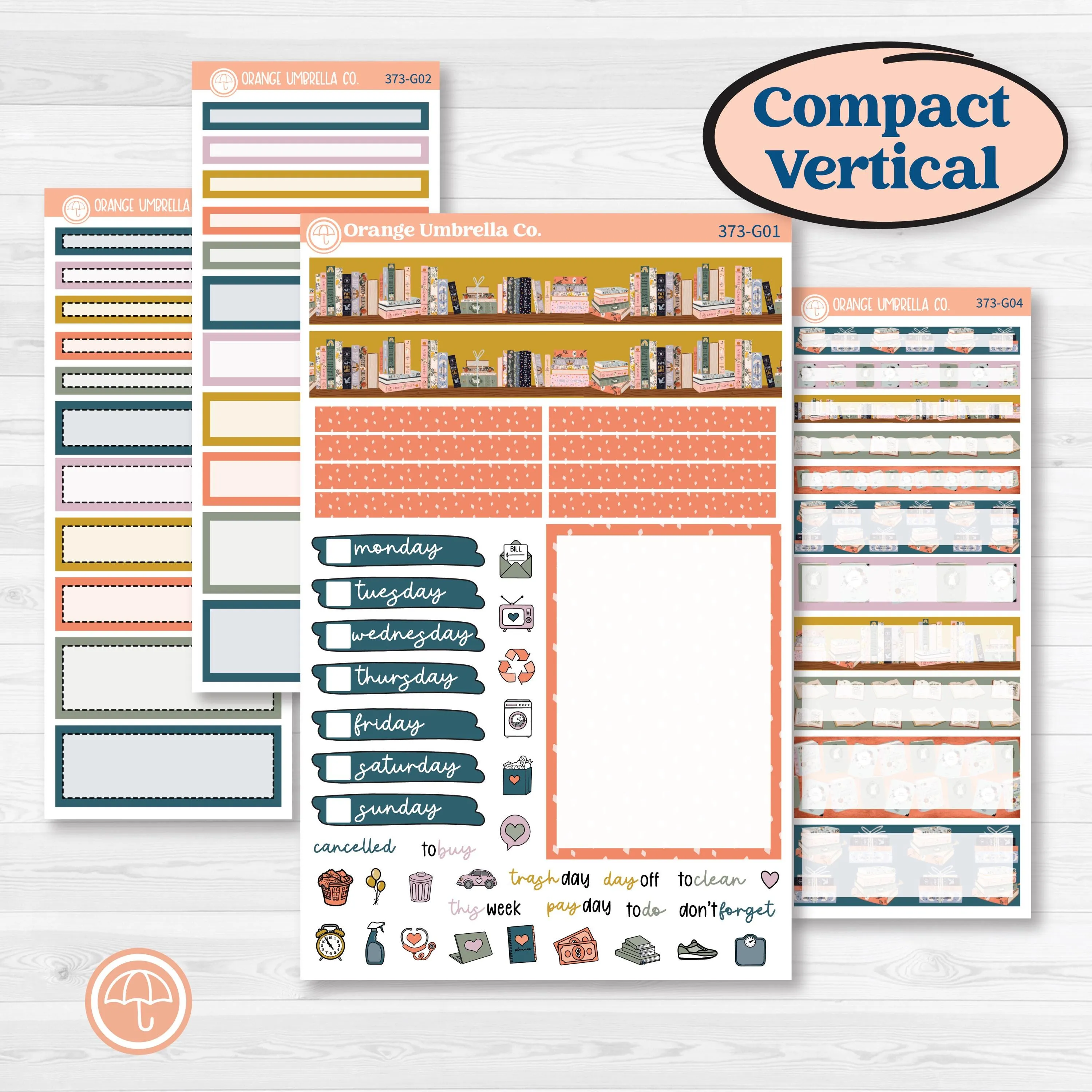 Book Reading Kit | A5 Compact Vertical Planner Kit Stickers for Erin Condren | Turn The Page | KIT-373-G