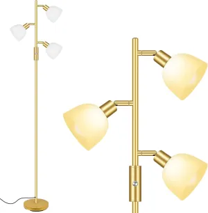 BoostArea Floor Lamp, Standing Lamp, Gold Torchiere Floor Lamp with 3 Adjustable Rotating Lights, 3 Way Switch, 3PCs E12 4W LED Bulb Included, Metal Pole Lamps for Living Room, Bedroom, Home, Office