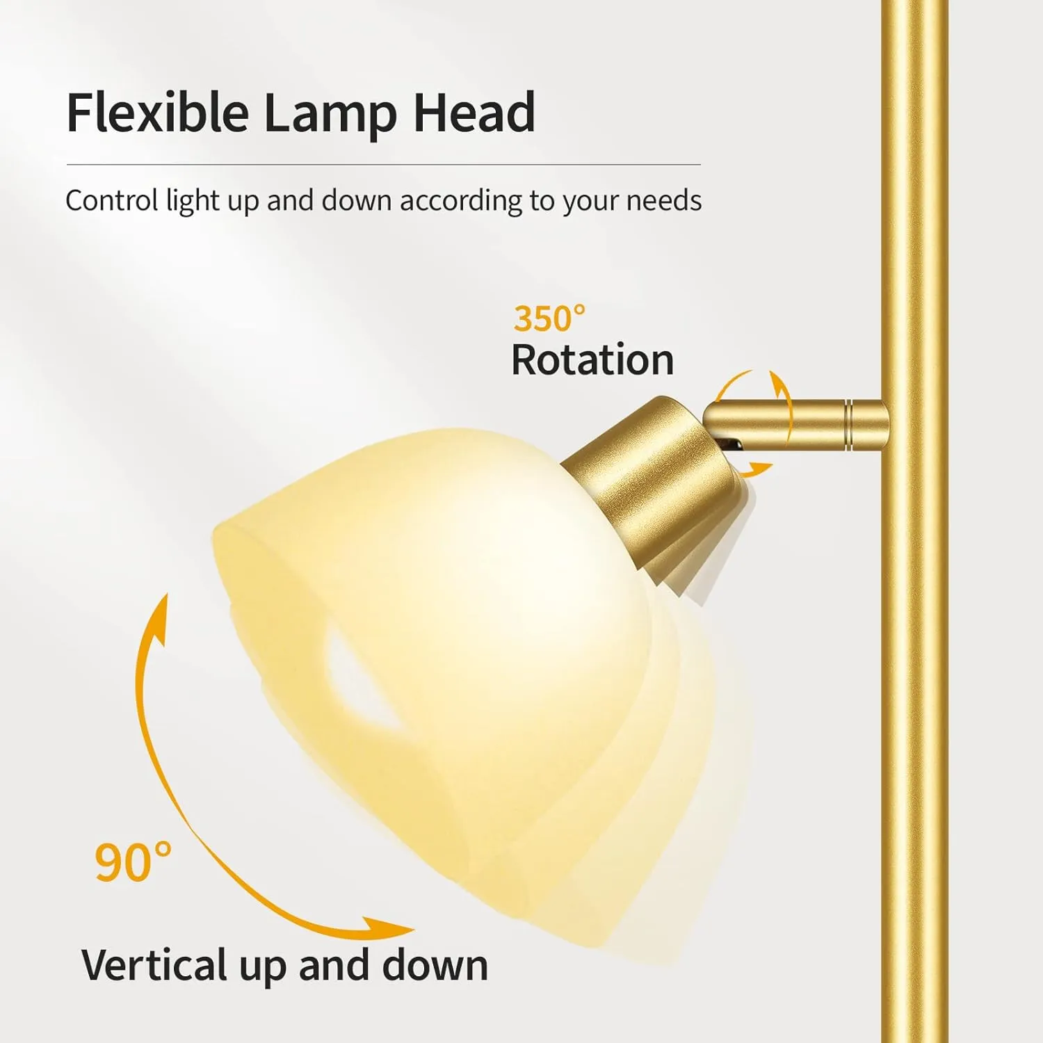 BoostArea Floor Lamp, Standing Lamp, Gold Torchiere Floor Lamp with 3 Adjustable Rotating Lights, 3 Way Switch, 3PCs E12 4W LED Bulb Included, Metal Pole Lamps for Living Room, Bedroom, Home, Office