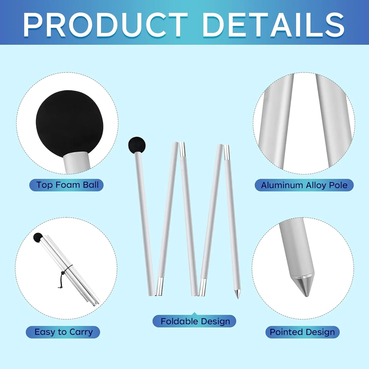 BOTINDO Tent Poles Replacement, Canopy for Beach Accessories 6.5 Feet Extra Poles for Camping, Hiking, Backpacking, Parties (2)