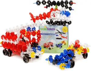Brain Flakes 3-in-1 Building Kit with Detailed Step by Step Instructions - 580 Pieces to Build All 3 Vehicles - Wheel Pieces and Special Parts are Included - Ages 7 and Up