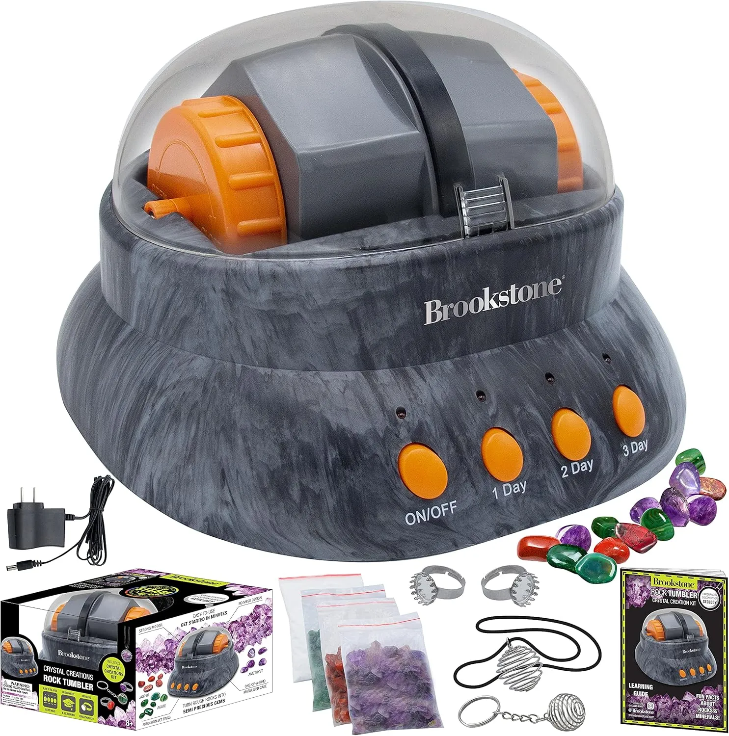 Brookstone Rock Tumbler and gem Stone Creation Kit for Kids with Rocks & Jewelry Making Supplies Included