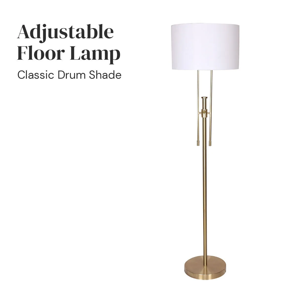 Brushed Gold Height-Adjustable Metal Floor Lamp