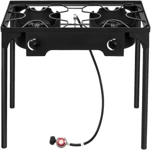BTU dual burner camping stove, outdoor portable camping stove, detachable legs, suitable for outdoor camping, courtyard, and gatherings (2-burner)